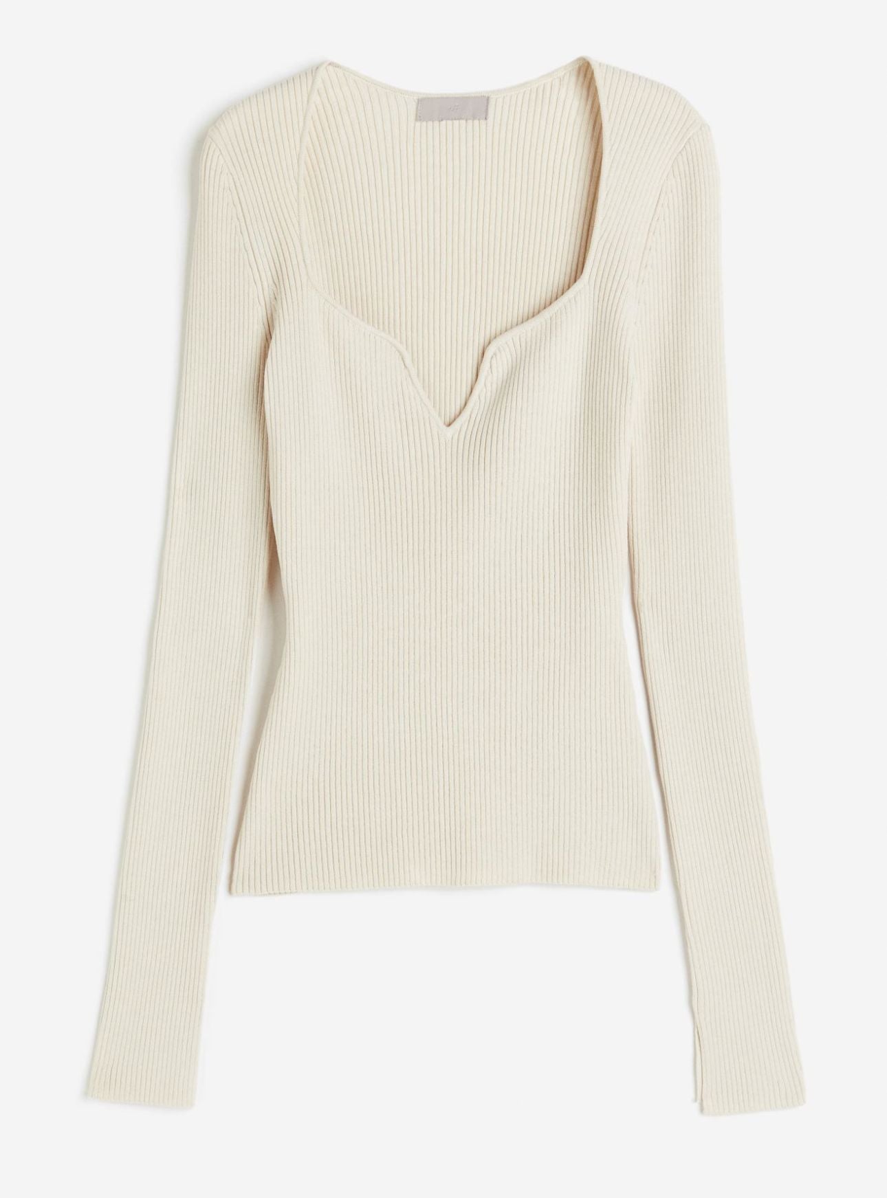 Classic Ribbed V-Neck Cream Sweater